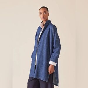 Eskandar 
cotton denim wide longer back double stand collar shirt 
NWT